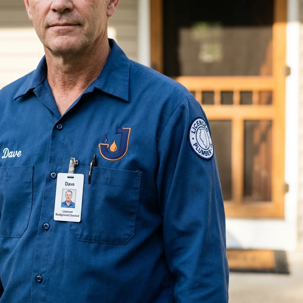 Licensed plumber showing ID badge in New Market, VA