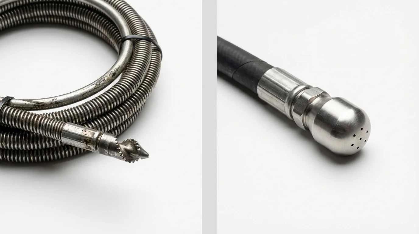 Drain snake cable and hydro jetting nozzle used for drain cleaning in New Market, VA