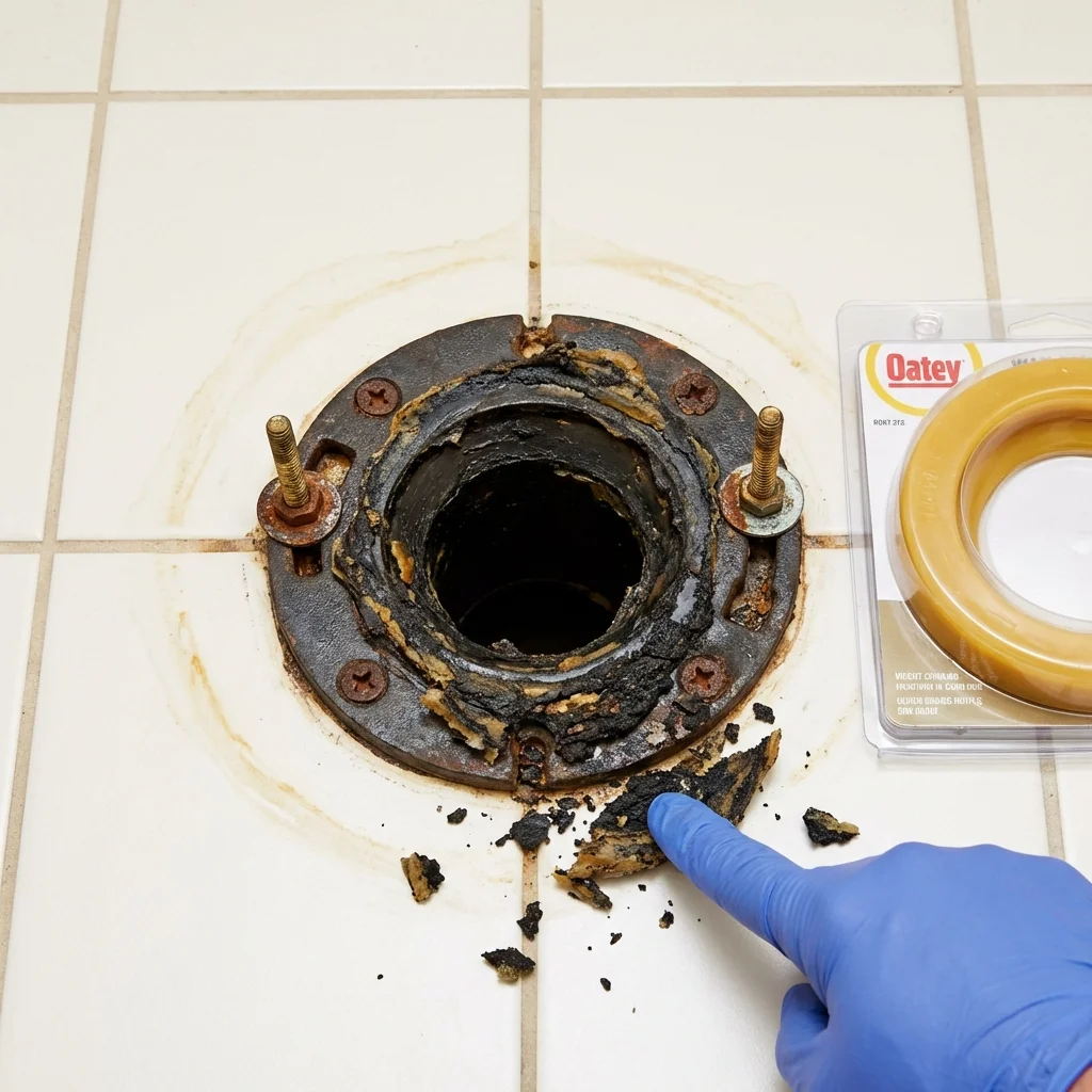 Failed wax ring showing water seepage at the base of a toilet in a New Market, VA home
